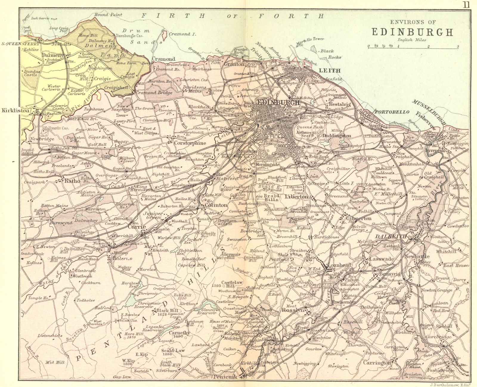 SCOTLAND. Area of Edinburgh. Philip 1891 old antique vintage map plan chart